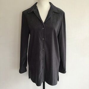 DAVID PAUL WOMEN VINTAGE DEEP BLACKISH GRAY MICROSUEDE WIDE COLLAR SHACKET SZ ?